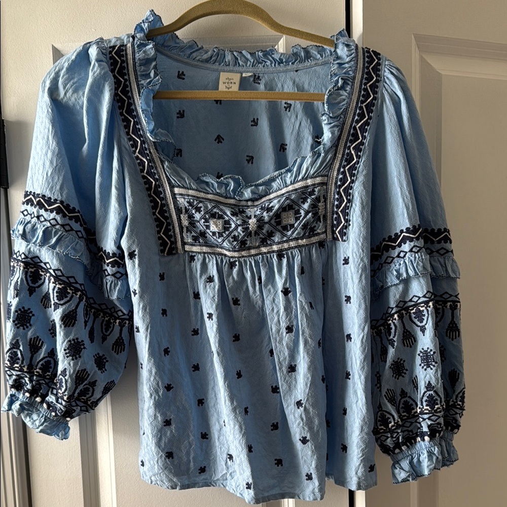 Anthropologie Blue and Black Tunic Top